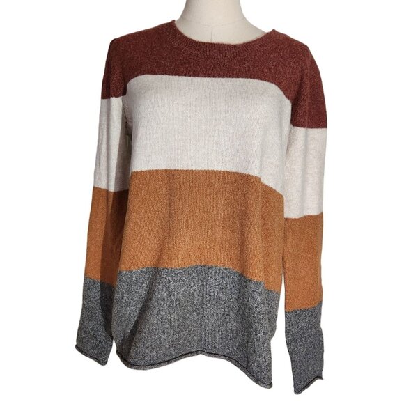 Pinque Gina Crew Neck Striped Pullover Sweater Rust Stone NWT Women's Size XXL - Picture 1 of 12